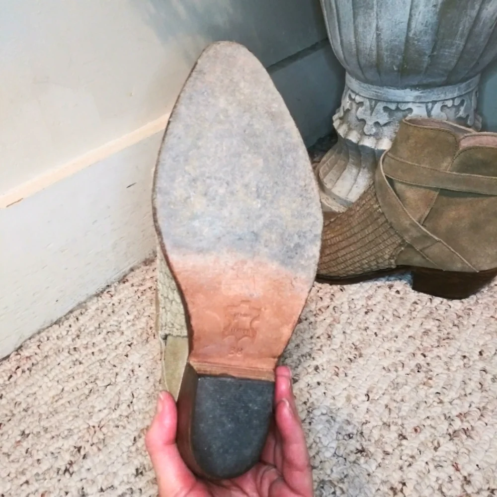 Free People Venture Boho/Western Taupe Woven Distressed Suede Ankle Boots - Picture 10 of 12